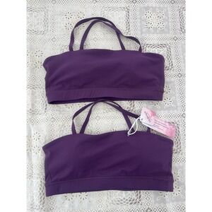 X2-Yunoga Purple  Sports Bra Cropped Tank Top Crisscross Straps Workout  size S
